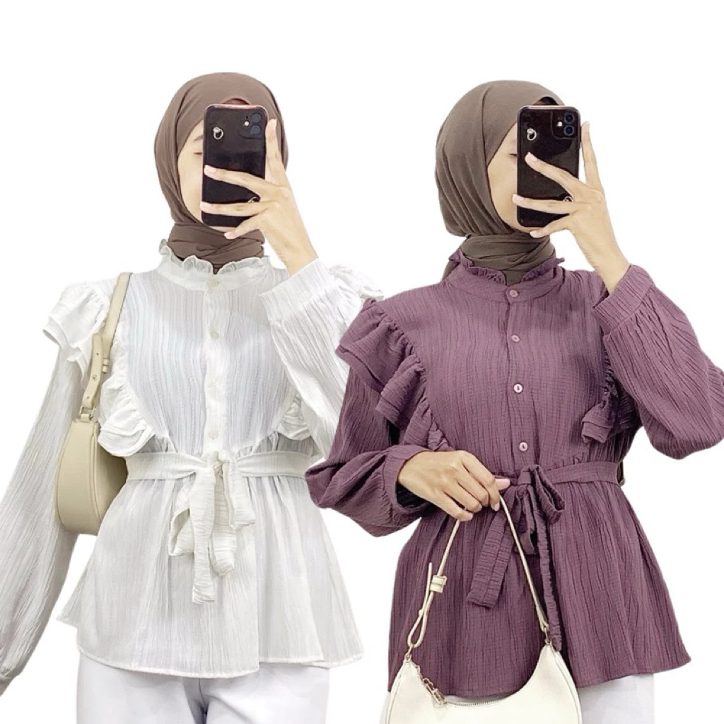 YUMIRA Blouse - Kemeja Ruffle Lady Crush - Top Shirt Atasan Wanita Rempel Tali Crocus