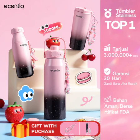 [Black Pink Series] ecentio Tumbler Stainless Portable Botol Minum Aesthetic Anti Bocor 510ml 530ml 1000ml